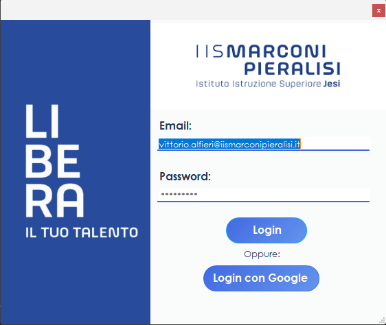 Screenshot login e permessi